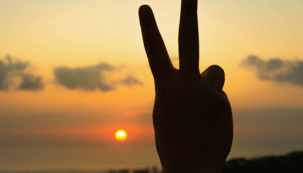 hands showing peace sign